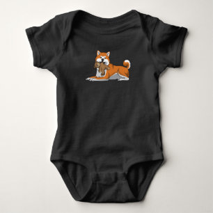 Akita Inu Dog With Stuffed Animal And Hearts Baby Bodysuit