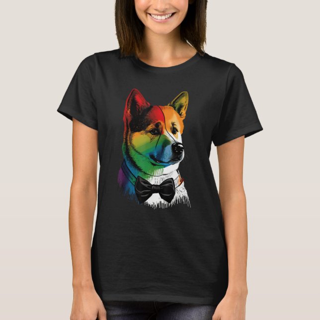 Akita Inu Gay Pride Dog LGBT Rainbow Flag on Akita T-Shirt (Front)