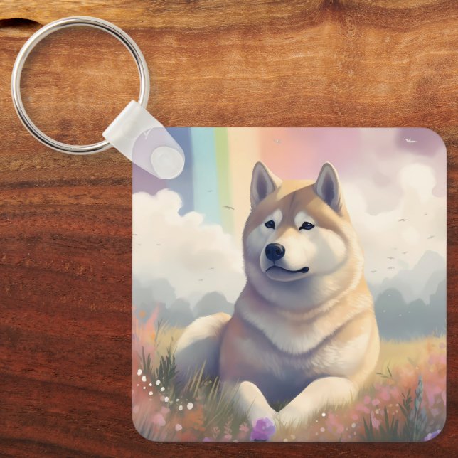 Akita Inu Rainbow Bridge Memorial Custom Key Ring (Front)