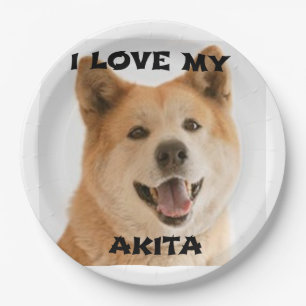 Akita_Inu  red love w pic Paper Plate