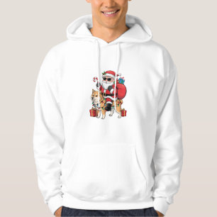 Akita Inu Xmas Lighting Santa Riding Akita Inu Dog Hoodie
