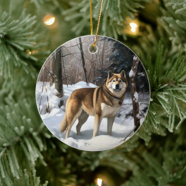 Akita Let It Snow Christmas  Ceramic Ornament (Tree)