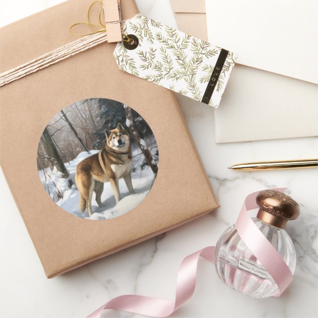 Akita Let It Snow Christmas  Classic Round Sticker (Gifting)