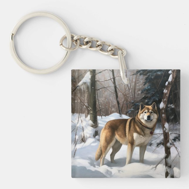 Akita Let It Snow Christmas  Key Ring (Front)