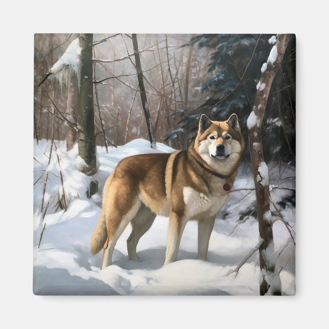 Akita Let It Snow Christmas  Magnet (Front)