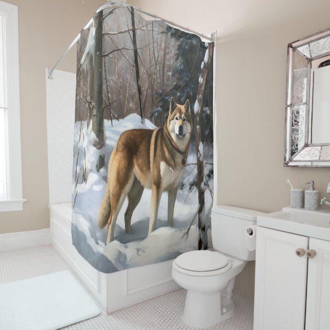 Akita Let It Snow Christmas  Shower Curtain (In Situ)