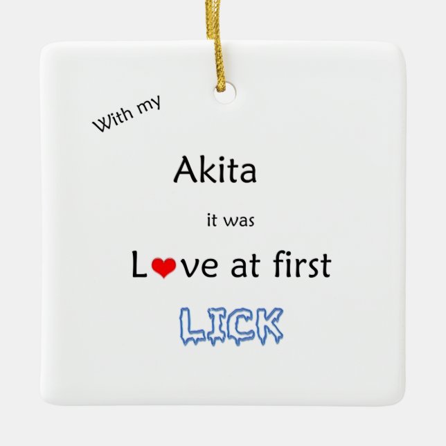 Akita Love at First Lick  Ceramic Ornament (Front)