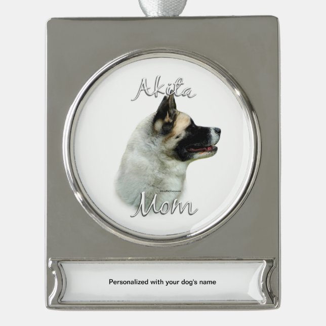 Akita Mum 2 Silver Plated Banner Ornament (Front)