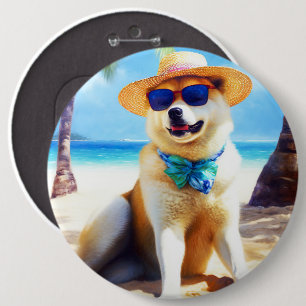 Akita on Beach, summer gift for dog lovers Gift Ta 6 Cm Round Badge