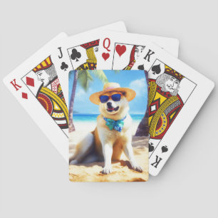 Akita on Beach, summer gift for dog lovers Gift Ta Playing Cards