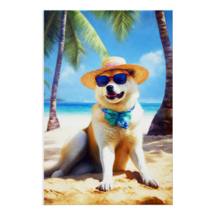 Akita on Beach, summer gift for dog lovers Gift Ta Poster