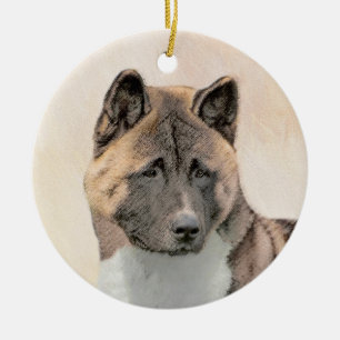 Akita Painting - Cute Original Dog Art Ceramic Ornament
