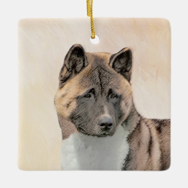 Akita Painting - Cute Original Dog Art Ceramic Ornament (Front)