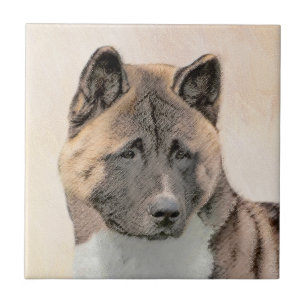 Akita Painting - Cute Original Dog Art Ceramic Tile