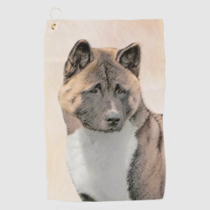 Akita Painting - Cute Original Dog Art Golf Towel