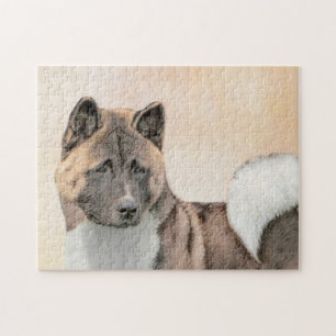 Akita Painting - Cute Original Dog Art Jigsaw Puzzle