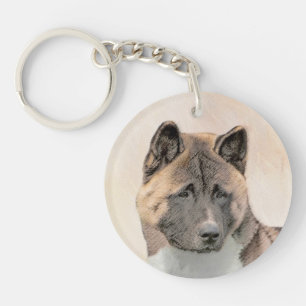 Akita Painting - Cute Original Dog Art Key Ring