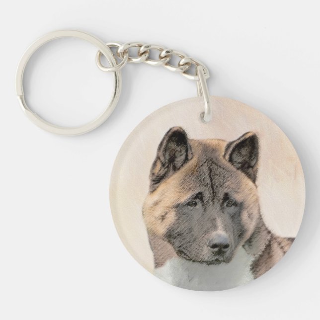 Akita Painting - Cute Original Dog Art Key Ring (Front)