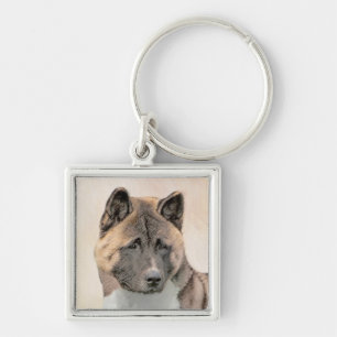 Akita Painting - Cute Original Dog Art Key Ring