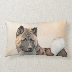 Akita Painting - Cute Original Dog Art Lumbar Cushion