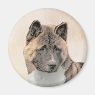 Akita Painting - Cute Original Dog Art Magnet