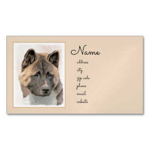 Akita Painting - Cute Original Dog Art Magnetic Business Card