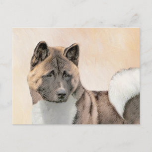 Akita Painting - Cute Original Dog Art Postcard