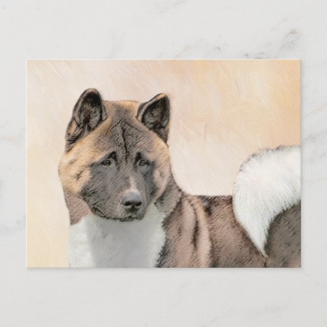 Akita Painting - Cute Original Dog Art Postcard (Front)