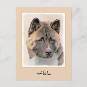 Akita Painting - Cute Original Dog Art Postcard