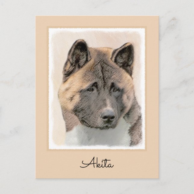 Akita Painting - Cute Original Dog Art Postcard (Front)
