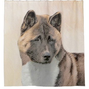 Akita Painting - Cute Original Dog Art Shower Curtain