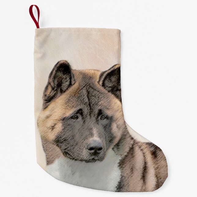 Akita Painting - Cute Original Dog Art Small Christmas Stocking (Front)