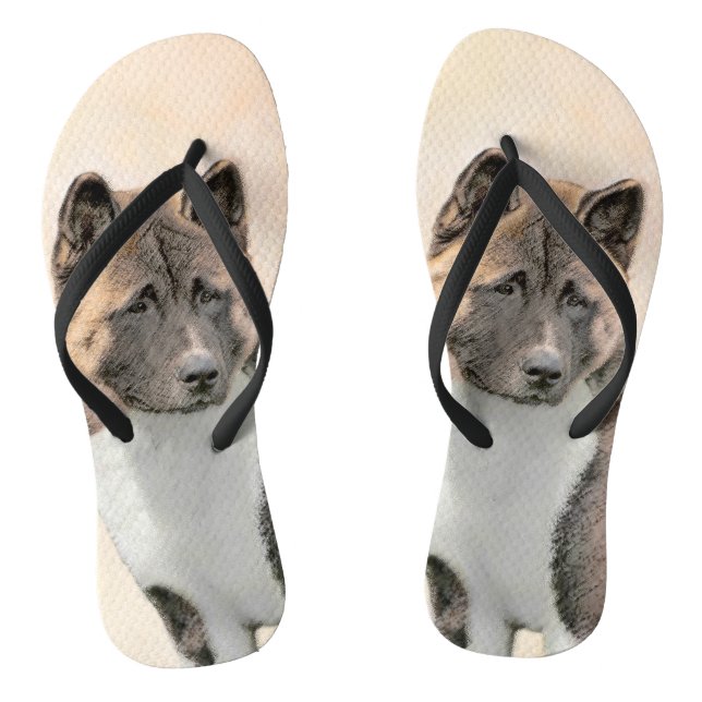 Akita Painting - Cute Original Dog Art Thongs (Footbed)