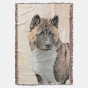 Akita Painting - Cute Original Dog Art Throw Blanket