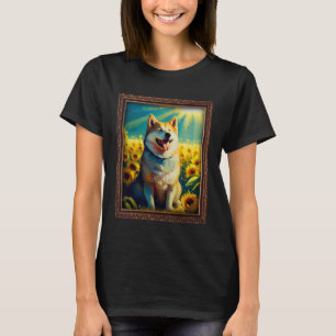 Akita Painting Sunflower Flower Mum Women Floral T-Shirt