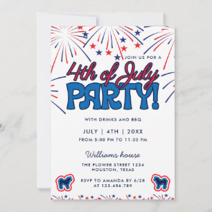 Akita Patriotic Fireworks 4th Of July BBQ Party Invitation