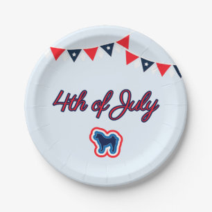 Akita Patriotic Red White And Blue 4th Of July Paper Plate
