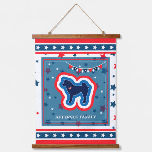 Akita Patriotic Stars Red White And Blue 4th July Hanging Tapestry