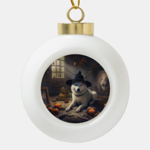 Akita Pumpkins Halloween Scary Ceramic Ball Christmas Ornament
