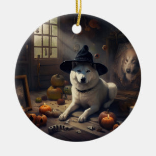 Akita Pumpkins Halloween Scary Ceramic Ornament