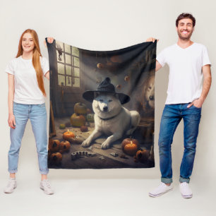 Akita Pumpkins Halloween Scary Fleece Blanket