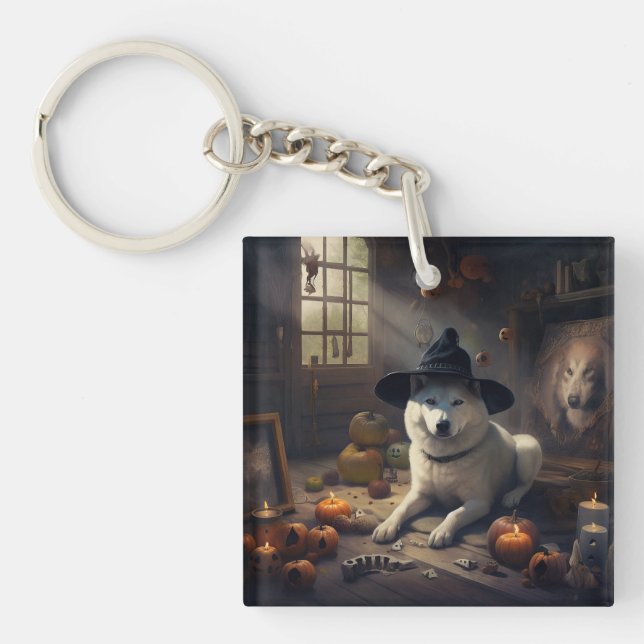 Akita Pumpkins Halloween Scary Key Ring (Front)