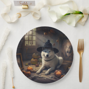 Akita Pumpkins Halloween Scary Paper Plate