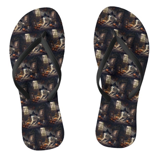 Akita Pumpkins Halloween Scary Thongs (Footbed)