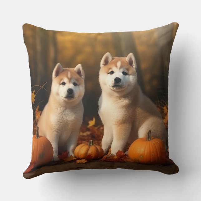 Akita Puppy Autumn Delight Pumpkin Cushion (Back)