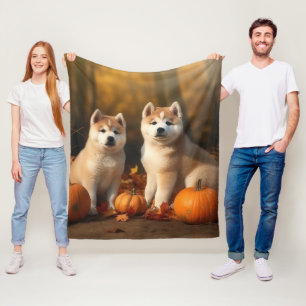 Akita Puppy Autumn Delight Pumpkin Fleece Blanket