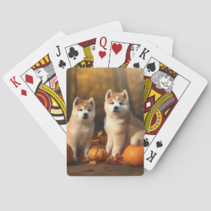 Akita Puppy Autumn Delight Pumpkin Playing Cards