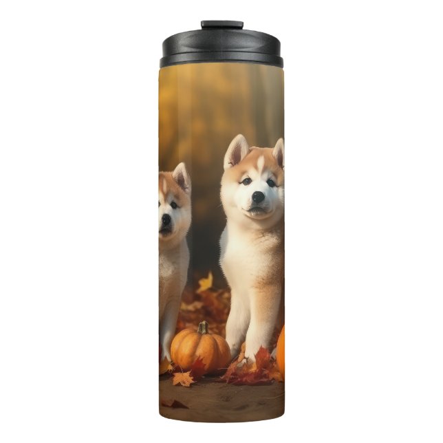 Akita Puppy Autumn Delight Pumpkin Thermal Tumbler (Front)