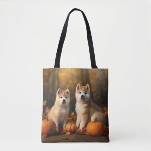Akita Puppy Autumn Delight Pumpkin Tote Bag