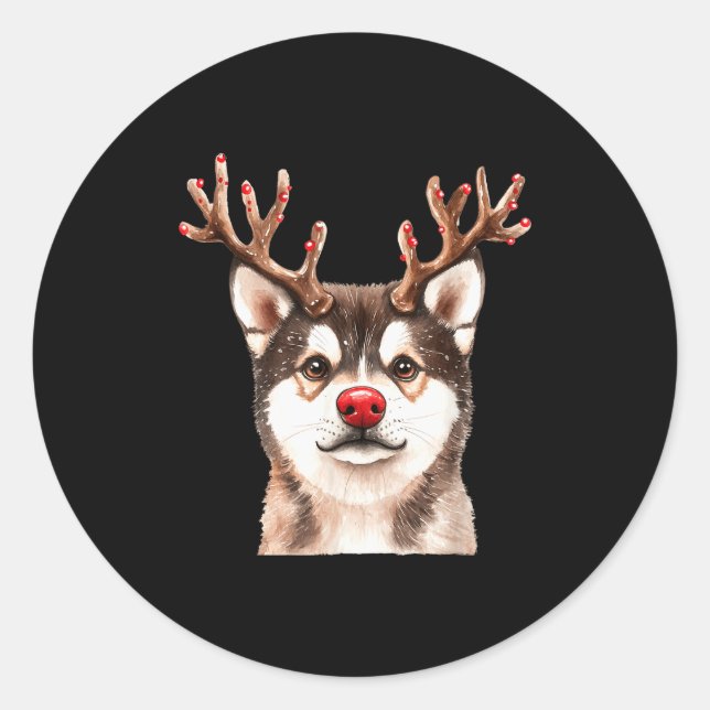 Akita Reindeer Christmas Lights Dog Lover Xmas Paj Classic Round Sticker (Front)